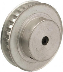 Power Drive - 28 Tooth, 1/4" Inside x 1.763" Outside Diam, Hub & Flange Timing Belt Pulley - 1/4" Belt Width, 1.783" Pitch Diam, 0.438" Face Width, Aluminum - USA Tool & Supply