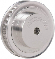 Power Drive - 30 Tooth, 1/4" Inside x 1.89" Outside Diam, Hub & Flange Timing Belt Pulley - 1/4" Belt Width, 1.91" Pitch Diam, 0.438" Face Width, Aluminum - USA Tool & Supply