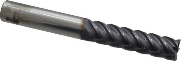 Niagara Cutter - 1/2", 2" LOC, 1/2" Shank Diam, 4" OAL, 5 Flute, Solid Carbide Square End Mill - Single End, TiAlN Finish, Spiral Flute, 45° Helix, Centercutting, Right Hand Cut, Right Hand Flute, Series S545 - USA Tool & Supply