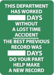 NMC - Down Arrow, Right Side Stick Figure in Doorway (Graphic), Polyester Exit Sign - 8" Wide x 4-1/2" High, Glow-in-the-Dark - USA Tool & Supply