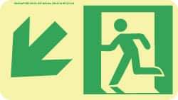 NMC - Down Left Arrow, Left Side Stick Figure in Doorway (Graphic), Polyester Exit Sign - 8" Wide x 4-1/2" High, Glow-in-the-Dark - USA Tool & Supply