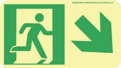 NMC - Down Right Arrow, Right Side Stick Figure in Doorway (Graphic), Polyester Exit Sign - 8" Wide x 4-1/2" High, Glow-in-the-Dark - USA Tool & Supply