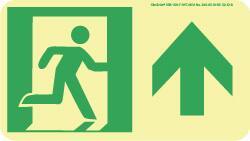 NMC - Forward Arrow, Right Side Stick Figure in Doorway (Graphic), Polyester Exit Sign - 8" Wide x 4-1/2" High, Glow-in-the-Dark - USA Tool & Supply