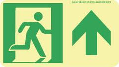 NMC - Forward Arrow, Right Side Stick Figure in Doorway (Graphic), Polyester Exit Sign - 8" Wide x 4-1/2" High, Glow-in-the-Dark - USA Tool & Supply
