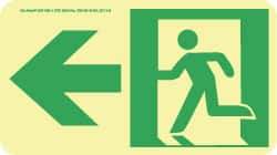 NMC - Left Arrow, Left Side Stick Figure in Doorway (Graphic), Polyester Exit Sign - 8" Wide x 4-1/2" High, Glow-in-the-Dark - USA Tool & Supply