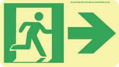 NMC - Right Arrow, Right Side Stick Figure in Doorway (Graphic), Polyester Exit Sign - 8" Wide x 4-1/2" High, Glow-in-the-Dark - USA Tool & Supply