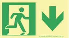 NMC - Down Arrow, Right Side Stick Figure in Doorway (Graphic), Plastic Exit Sign - 8" Wide x 4-1/2" High, Glow-in-the-Dark - USA Tool & Supply