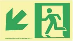 NMC - Down Left Arrow, Left Side Stick Figure in Doorway (Graphic), Plastic Exit Sign - 8" Wide x 4-1/2" High, Glow-in-the-Dark - USA Tool & Supply