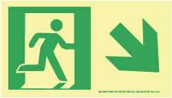 NMC - Down Right Arrow, Right Side Stick Figure in Doorway (Graphic), Plastic Exit Sign - 8" Wide x 4-1/2" High, Glow-in-the-Dark - USA Tool & Supply