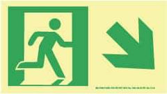 NMC - Down Right Arrow, Right Side Stick Figure in Doorway (Graphic), Plastic Exit Sign - 8" Wide x 4-1/2" High, Glow-in-the-Dark - USA Tool & Supply