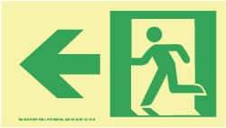 NMC - Left Arrow, Left Side Stick Figure in Doorway (Graphic), Plastic Exit Sign - 8" Wide x 4-1/2" High, Glow-in-the-Dark - USA Tool & Supply