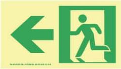 NMC - Left Arrow, Left Side Stick Figure in Doorway (Graphic), Plastic Exit Sign - 8" Wide x 4-1/2" High, Glow-in-the-Dark - USA Tool & Supply