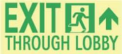 NMC - Exit Through Lobby, Polyester Exit Sign - 16" Wide x 7" High, Glow-in-the-Dark - USA Tool & Supply