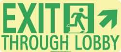 NMC - Exit Through Lobby, Polyester Exit Sign - 16" Wide x 7" High, Glow-in-the-Dark - USA Tool & Supply