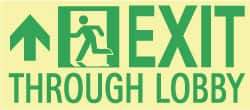 NMC - Exit Through Lobby, Plastic Exit Sign - 16" Wide x 7" High, Glow-in-the-Dark - USA Tool & Supply