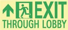 NMC - Exit Through Lobby, Plastic Exit Sign - 16" Wide x 7" High, Glow-in-the-Dark - USA Tool & Supply