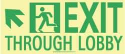 NMC - Exit Through Lobby, Plastic Exit Sign - 16" Wide x 7" High, Glow-in-the-Dark - USA Tool & Supply