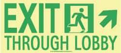 NMC - Exit Through Lobby, Plastic Exit Sign - 16" Wide x 7" High, Glow-in-the-Dark - USA Tool & Supply