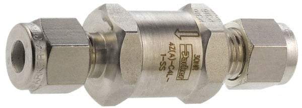 Parker - 1/8" Stainless Steel Check Valve - Inline, Comp x Comp, 6,000 WOG - USA Tool & Supply