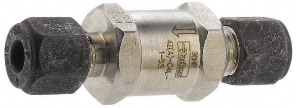 Parker - 1/4" Stainless Steel Check Valve - Inline, Comp x Comp, 6,000 WOG - USA Tool & Supply