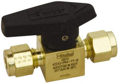 Parker - 3/8" Pipe, 3,000 psi WOG Rating, Brass, Inline, One Way Instrumentation Plug Valve - Wedge Handle, Viton Seal - USA Tool & Supply