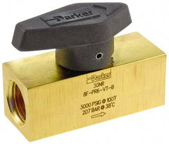 Parker - 1/2" Pipe, 3,000 psi WOG Rating, Brass, Inline, One Way Instrumentation Plug Valve - Wedge Handle, FNPT x FNPT End Connections, Viton Seal - USA Tool & Supply