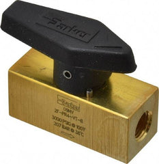 Parker - 1/8" Pipe, 3,000 psi WOG Rating, Brass, Inline, One Way Instrumentation Plug Valve - Wedge Handle, FNPT x FNPT End Connections, Viton Seal - USA Tool & Supply