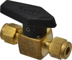 Parker - 1/4" Pipe, 3,000 psi WOG Rating, Brass, Inline, One Way Instrumentation Plug Valve - Wedge Handle, Viton Seal - USA Tool & Supply