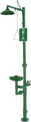 Haws - 1-1/4" Inlet, 20 GPM shower Flow, Drench shower, Eye & Face Wash Station - Bowl, Triangular Pull Rod & Push Flag Activated, PVC Pipe, Plastic Shower Head, 3.7 GPM Bowl Flow, Corrosion Resistant, Top or Mid Supply - USA Tool & Supply