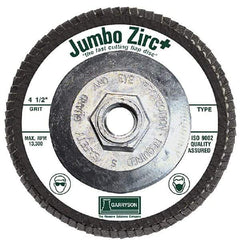 Garryson - 36 Grit, 7" Disc Diam, 5/8-11 Center Hole, Type 29 Zirconia Alumina Flap Disc - 8,600 Max RPM, Fiberglass Backing, Arbor Attaching System, Coated - USA Tool & Supply
