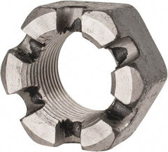 Value Collection - 1-14 UNF Grade 2 Steel Slotted Locknut - 1-1/2" Width Across Flats, 55/64" High, Uncoated - USA Tool & Supply