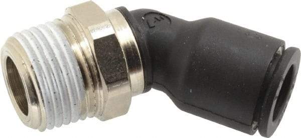 Legris - 3/8" OD, 3/8 NPT, Nylon/Nickel Plated Brass Push-to-Connect Male Elbow 45° - 290 Max psi - USA Tool & Supply