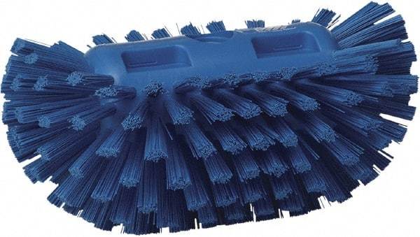 Vikan - 1-1/2" Bristle Length, Polyester Utility Scrub Brush - 5-1/2" Wide Head, 8" OAL, European Threaded Handle, Blue, Polypropylene Block - USA Tool & Supply