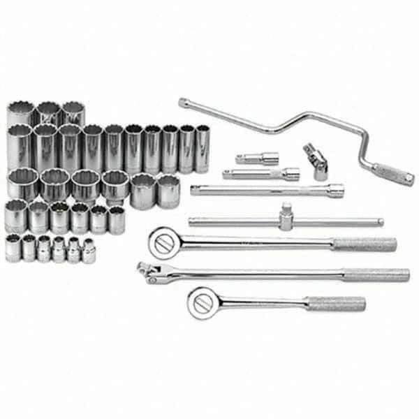 SK - 1/2" Drive Standard Deep Socket Set - 3/8 to 1-1/2", Inch Measurement Standard - USA Tool & Supply
