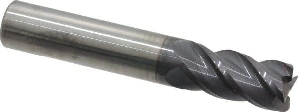 Accupro - 1/2", 4 Flute, Single End, Solid Carbide, 0.015" Corner Radius End Mill - 3" OAL, 40° Helix, Right Hand Flute, 1" LOC, Right Hand Cut - USA Tool & Supply