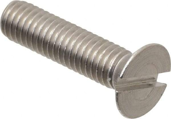 Value Collection - M6x1.00 Metric Coarse, 25mm OAL Slotted Drive Machine Screw - Flat Head, Grade 18-8 & A2 Stainless Steel, Uncoated, Without Washer - USA Tool & Supply