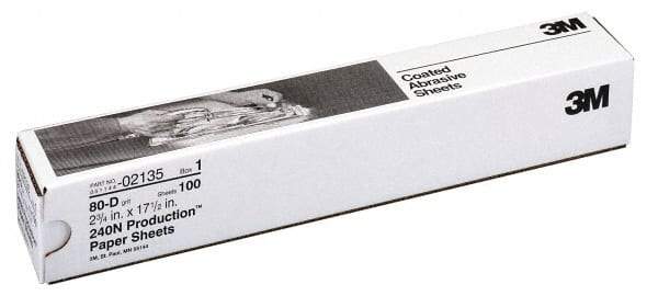 3M - 80 Grit, Aluminum Oxide Sanding Sheet - 17-1/2" Long x 2-3/4" Wide, Medium Grade, D Weighted Paper Backing - USA Tool & Supply