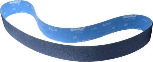 Norton - 2-1/2" Wide x 60" OAL, 80 Grit, Zirconia Alumina Abrasive Belt - Zirconia Alumina, Medium, Coated, X Weighted Cloth Backing, Series R823 - USA Tool & Supply