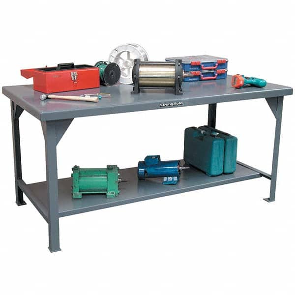Strong Hold - Stationary Work Benches, Tables Type: Work Table Top Material: 7 Gauge Steel - USA Tool & Supply