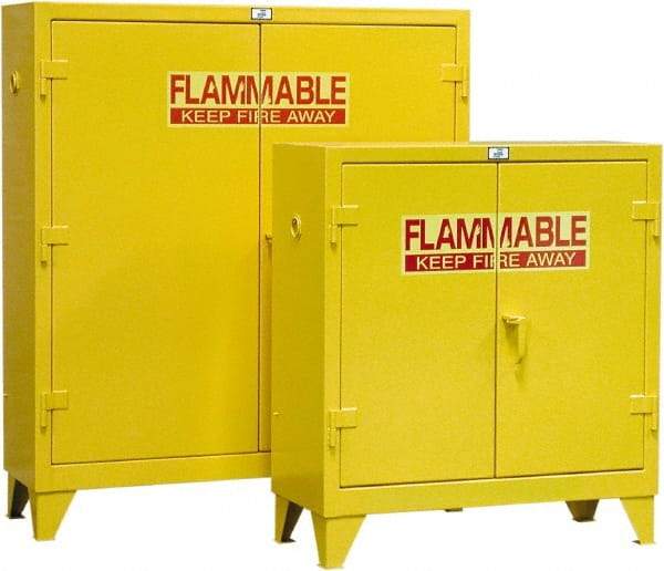 Strong Hold - 2 Door, 2 Shelf, Yellow Steel Standard Safety Cabinet for Flammable and Combustible Liquids - 49" High x 44" Wide x 18" Deep, Self Closing Door, 30 Gal Capacity - USA Tool & Supply