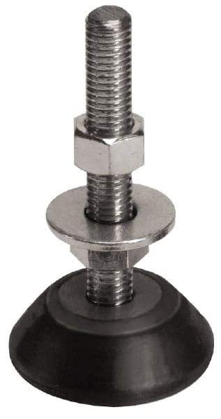 Mason Ind. - 250 Lb Capacity, 1/2-13 Thread, 3-3/8" OAL, Steel Stud, Studded Socket Mount Leveling Mount - 2-1/2" Stud Length, 2-1/4" Base Diam, Neoprene Pad with Steel Glide - USA Tool & Supply