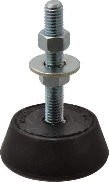 Mason Ind. - 150 Lb Capacity, 3/8-16 Thread, 3-3/8" OAL, Steel Stud, Studded Socket Mount Leveling Mount - 2-1/2" Stud Length, 2-1/4" Base Diam, Neoprene Pad with Steel Glide - USA Tool & Supply