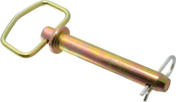 Made in USA - 3/4" Pin Diam, 5" Long, Zinc Plated Steel Pull Ring Hitch Pin - 4-1/4" Usable Length - USA Tool & Supply