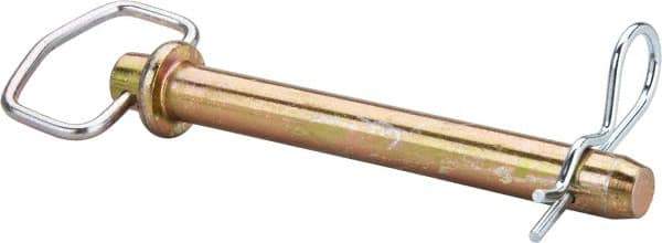 Made in USA - 7/8" Pin Diam, 7-1/2" Long, Zinc Plated Steel Pull Ring Hitch Pin - 6-1/2" Usable Length - USA Tool & Supply