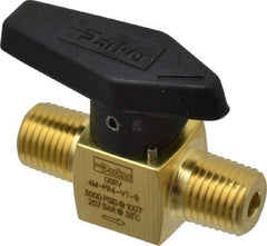Parker - 1/4" Pipe, 3,000 psi WOG Rating, Brass, Inline, One Way Instrumentation Plug Valve - Wedge Handle, MNPT x MNPT End Connections, Viton Seal - USA Tool & Supply