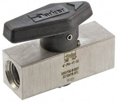 Parker - 1/2" Pipe, 3,000 psi WOG Rating, 316 Stainless Steel, Inline, One Way Instrumentation Plug Valve - Wedge Handle, FNPT x FNPT End Connections, Viton Seal - USA Tool & Supply