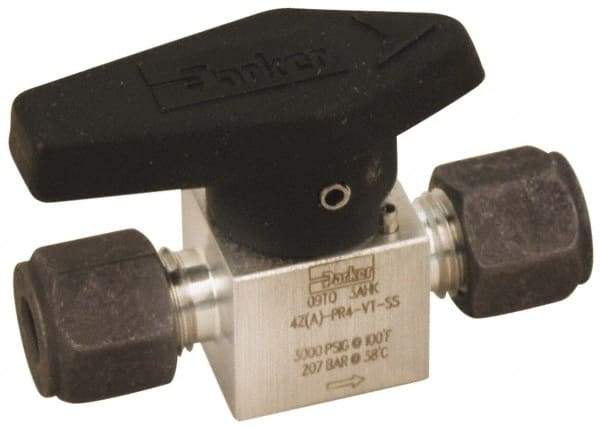 Parker - 1/4" Pipe, 3,000 psi WOG Rating, 316 Stainless Steel, Inline, One Way Instrumentation Plug Valve - Wedge Handle, Compression x Compression CPI End Connections, Viton Seal - USA Tool & Supply