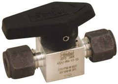 Parker - 1/4" Pipe, 3,000 psi WOG Rating, 316 Stainless Steel, Inline, One Way Instrumentation Plug Valve - Wedge Handle, Compression x Compression CPI End Connections, Viton Seal - USA Tool & Supply