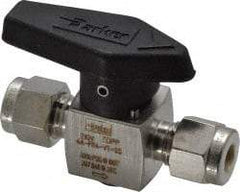 Parker - 1/4" Pipe, 3,000 psi WOG Rating, 316 Stainless Steel, Inline, One Way Instrumentation Plug Valve - Wedge Handle, Viton Seal - USA Tool & Supply