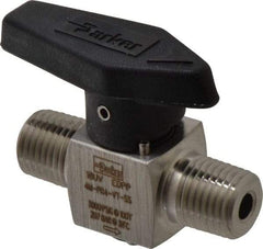 Parker - 1/4" Pipe, 3,000 psi WOG Rating, 316 Stainless Steel, Inline, One Way Instrumentation Plug Valve - Wedge Handle, MNPT x MNPT End Connections, Viton Seal - USA Tool & Supply